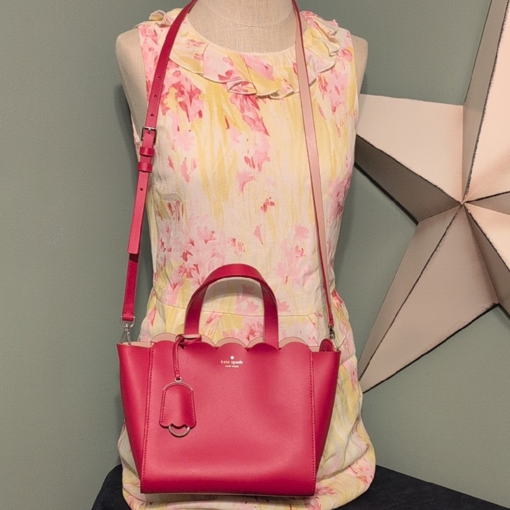 Kate Spade New York Pink Scalloped Satchel Clean Purse Bag - Picture 2 of 16
